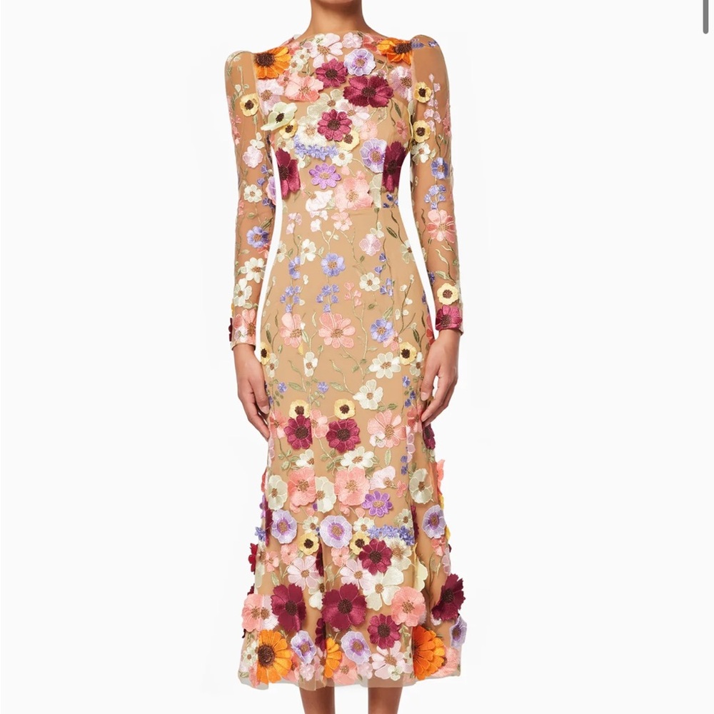 ELLIATT - Shannon 3D Floral Midi Dress In Pink